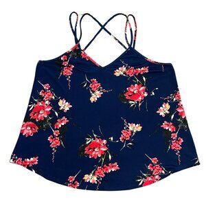 Papermoon Basima Strappy Back Detail Knit Tank Top XXL Navy Pink Floral